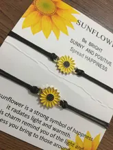Pulsera hecha a mano con colgante de girasol para mujer, brazalete con cadena de cuerda entrelazada, para amigos y enamorados