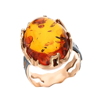 

Silver ring with amber sunlight sample 925