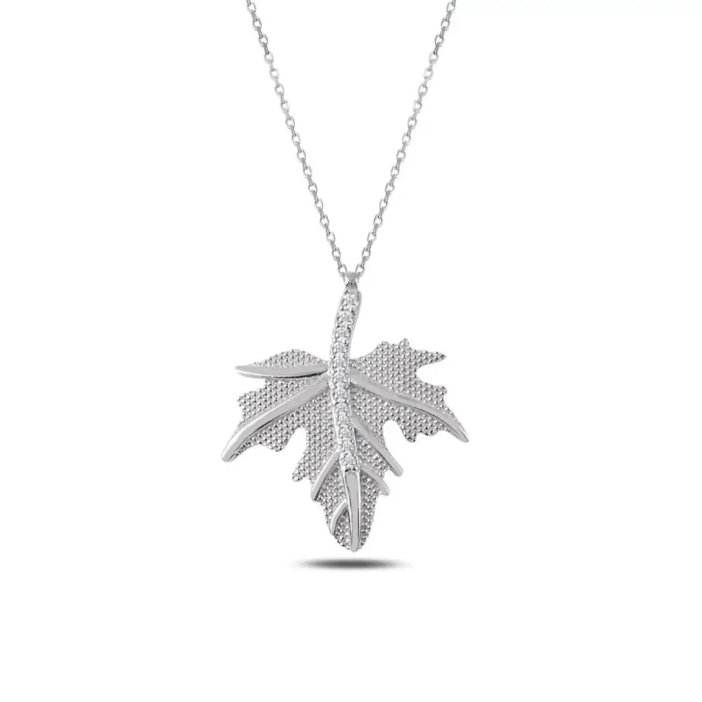 whitesilver06 925 пробы серебряные ювелирные изделия сикаморные листья Осенняя фигура ожерелье турецкий смешанный цвет камень для женщин подарок качество ювелирных изделий - Цвет камня: whitesilver06