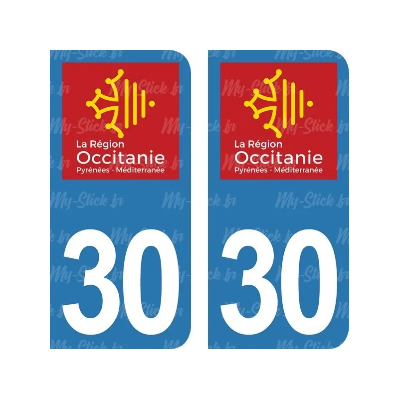 Stickers Immatriculation 12 Occitanie - 2 Autocollants 10,2x4,6cm - Neuf