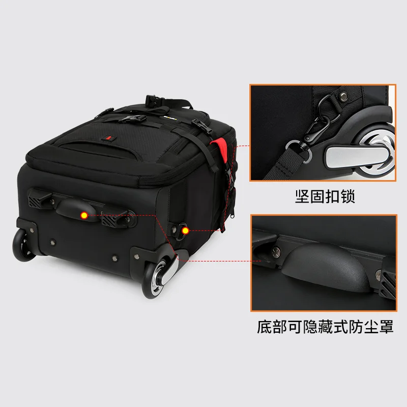 T&YFOTOP Camera Backpack With Wheels - Waterproof Anti-Theft DSLR Bag With Laptop Compartment