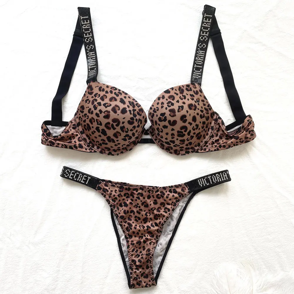 NEW Sexy Rhinestones Comfortable Lingerie Femme Set Push Up Bra Victoria's Secret Women Lingerie Set 2 Pieces Brand Underwear