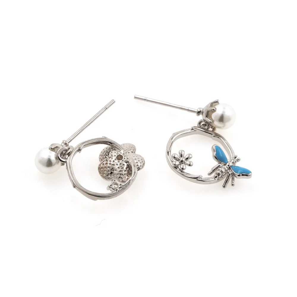 Flower Earrings,Silver Flower Earrings, Wreath Earrings, Dragonfly Earrings, Exquisite Dragonfly Earrings, Jewelry Dharm