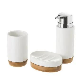 

SET BA 3 PIEZAS CERICA-BAMBBLANCO 6,80 X 6,80 X 17,50 DISPENSADOR DE JABON TAZA DE CEPILLO Y JABONERA