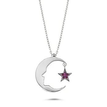 

Silver 925 Sterling Zircon Cubic Zirconia Moon Star & Ataturk Skyline Necklace