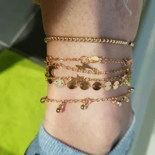 Bohemio de varias capas cuentas tobillera conjunto de moda lentejuelas estrella pulseras de tobillo para las mujeres verano playa pie joyería de la cadena tobilleras