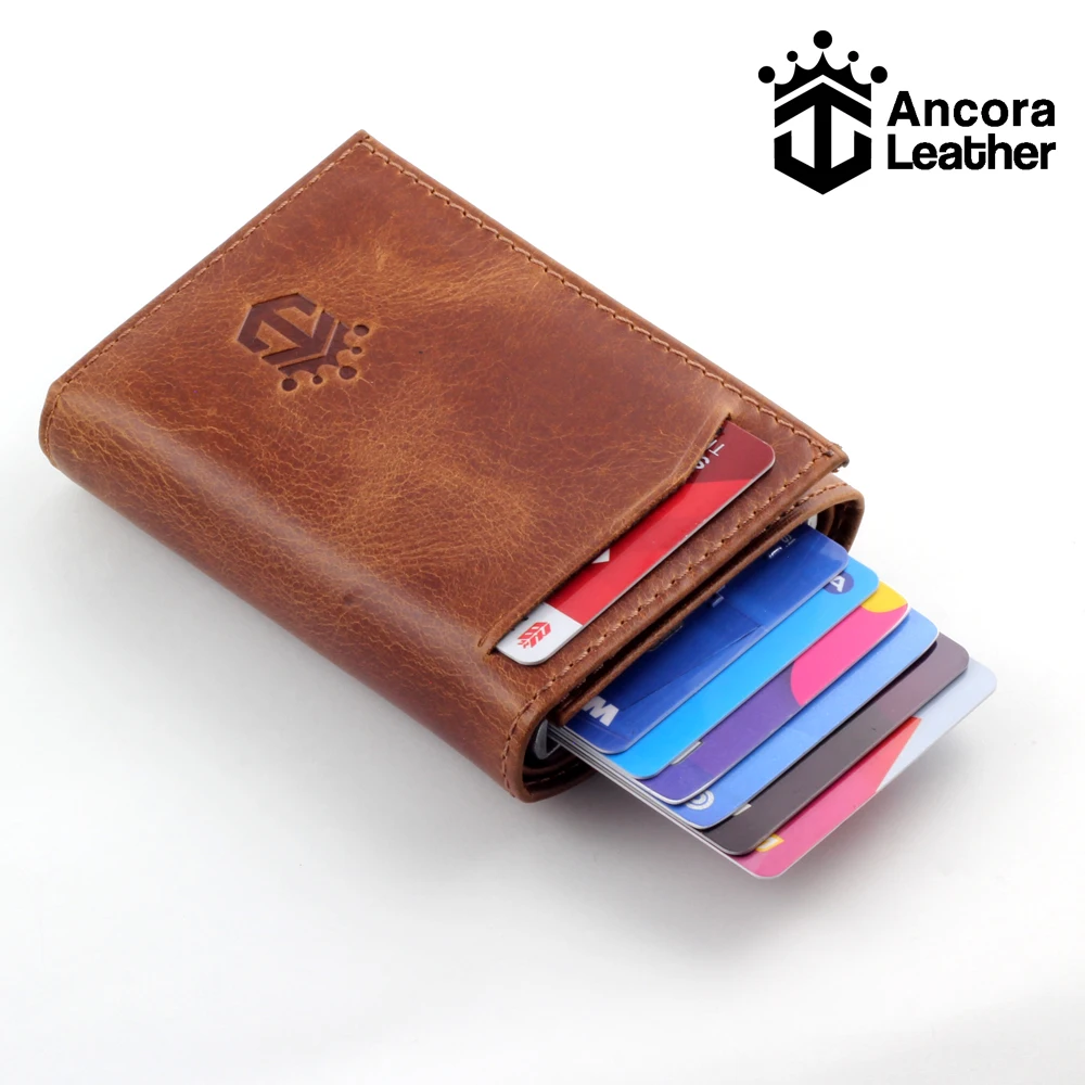 Smart Wallet Business Card Holder Real Cow Leather Handmade Smart Automatic Card Holder Men Gift