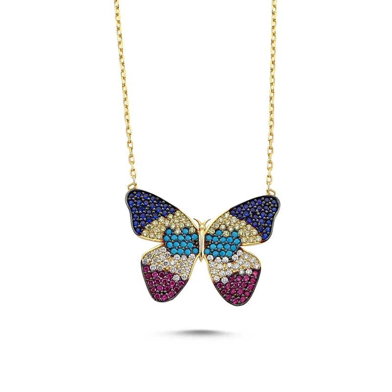 

Silver 925 Sterling Mixed Color Zircon Stone Butterfly Necklace