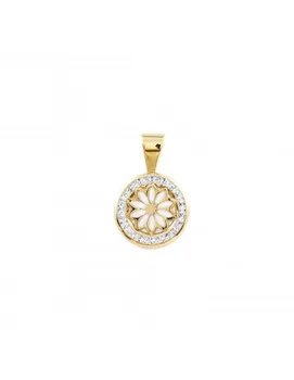 

Gold pendant round flower background nacar fence zircon (9Kts)