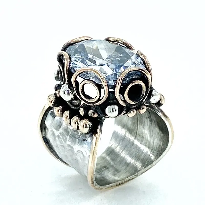 

Hand Production Owl Custom Design Big Zircon Stone Silver Ring