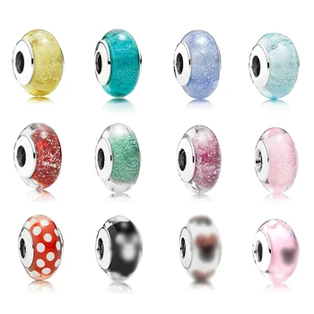 

New Romantic 925 Sterling Silver Starry Murano Crystal Signature Glass Beads Suitable For Original Bracelet Charm Jewelry