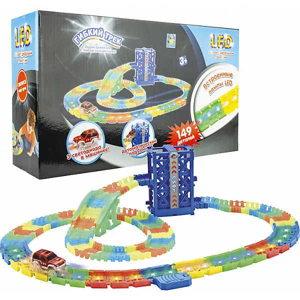 Гибкий трек 1Toy с машинкой, 149 деталей