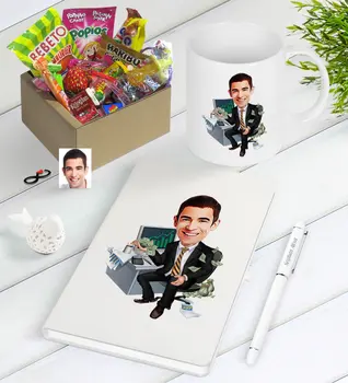 

Personalized Mr Banker Caricature Of Nostalgic Lezzetler Notebook Pen Mug Gift Seti-2