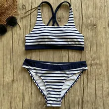 Conjunto de Bikinis de playa a rayas para mujer, bañador Sexy de realce, trajes de baño para chicas en Bikini, ropa de piscina 2021
