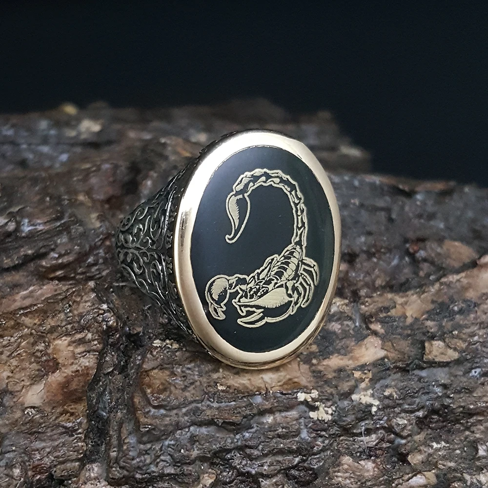

Unique New Original Hot Sale Rings Antique Scorpio Horoscope Biker 925 Silver Men Ring Male Boho Vintage Fine Jewelry Accessorie