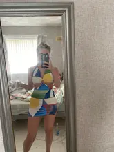 Kliou-Vestido corto sin mangas con cuello Halter para verano, minivestido Sexy con estampado geométrico de retales, sin mangas, Espalda descubierta, para playa