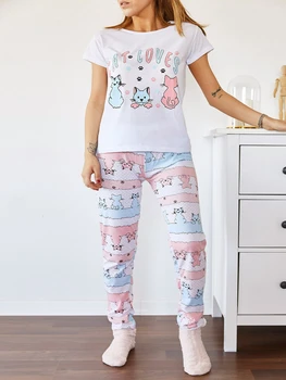 

BEYON WOMEN'S PAJAMAS PRINTED COMFORTABLE TOP WIDE USE CHIC PATTERNED COLORED COTTON POLYESTER SUITABLE FOR DAILY