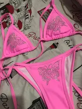 Conjunto de Bikini con diamantes de imitación para mujer, bañador Sexy de mariposa, ropa de playa, traje de baño con Push-Up, ropa de baño 2021