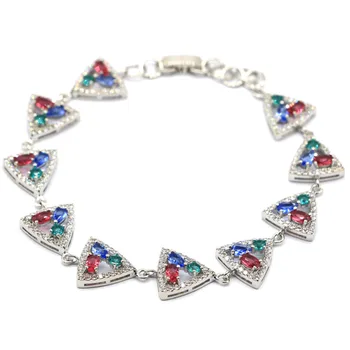 

19x13mm Multi Color 12g for Women Bracelet Created Blue Sapphire Garnet Aquamarine Fashion Eye Catching Silver Jewelry 8.0-9.0"