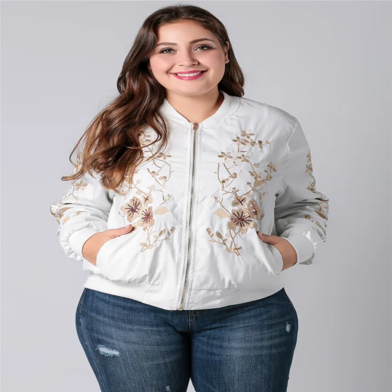 

Autumn Winter Jackets Female Plus Size Fitted White Color Embroidered Patchwork Coats Cotton Winter Jacket Womens Outwear coat