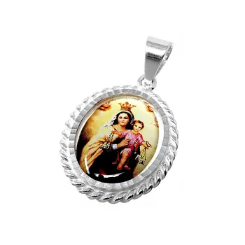 

Medal 925 sterling silver m. Virgin Carmen 28mm. Plastic resin transparent about image fence carved