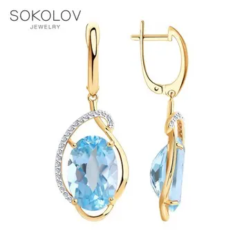 

Sokolov drop earrings with stones in gold with Topaz and cubic zirconia, fashion jewelry, 585, women's male, long earrings