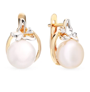 

Gold earrings with cubic zirconia and pearls sunlight sample 585