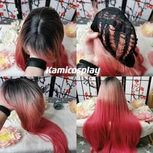 LOUIS FERRE negro Rosa rojo pelucas Cosplay largo recto Ombre peluca sintética con flequillo negro las mujeres Afro resistente al calor de fibra