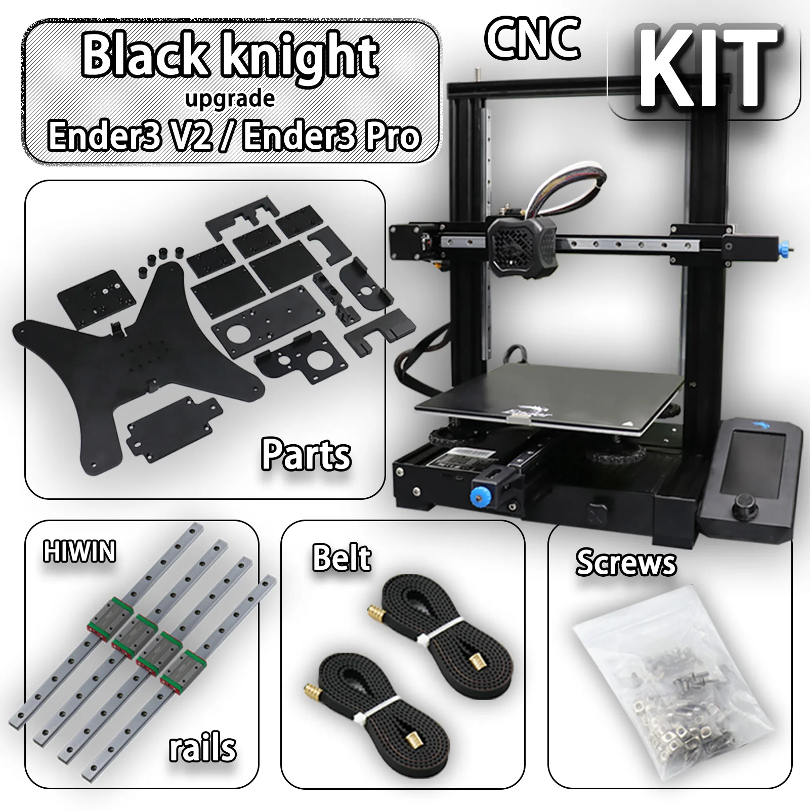 Ender 3 v2/Pro 3D Printer Upgrade Kit Black Knight Includes kits and Belt Screws for Genuine Hiwin Linear Rail Improvement | Компьютеры и