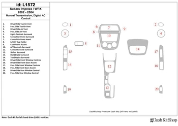 

Interior trim for Subaru Impreza/WRX 2002-2004. Set L1572.