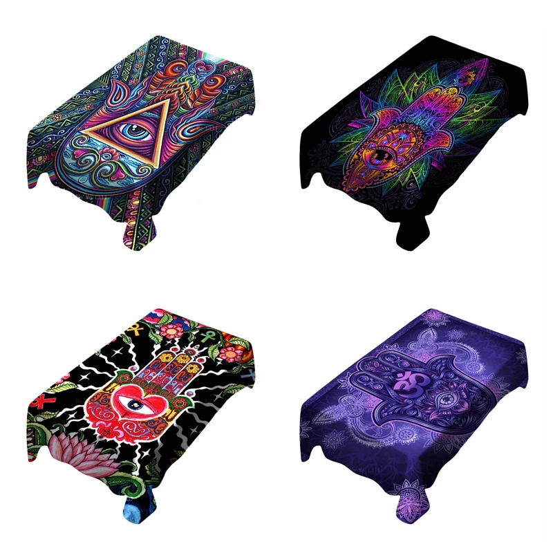 

Eye Of Fatima Psychedelic Art Rainbow Sun Clouds Hamsa Hand Colorful Hippie Waterproof Tablecloth By Ho Me Lili Tabletop Decor