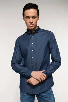 

DeFacto Man Spring Smart Casual Blue Denim Shirts Men Long Sleeve Denim Top Shirt Male High Quality Shirts-I3416AZ18SP