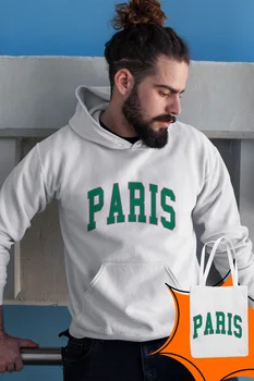 

Angemiel Wear Green Color Paris White Male Hooded Sweatshirt Bags Kombin