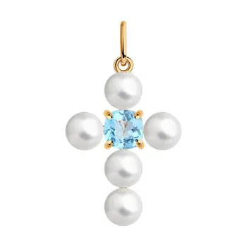 

Sokolov pendant in Gold with pearls and Topaz, fashion jewelry, gold, 585, women's male, pendants for neck women