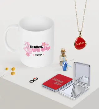 

Personalized Custom Best Nice Expectant Mother Mug Mirror and Enamel Necklace Seti-3