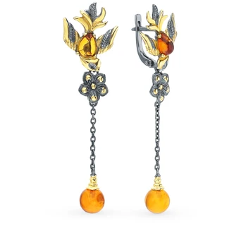 

Silver earrings with amber sunlight sample 925