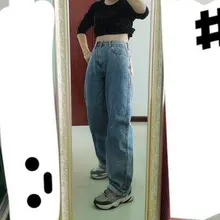 Pantalones vaqueros de cintura alta para mujer, Jeans holgados de gran tamaño para mamá, ropa de calle, vaqueros de pierna recta para mujer