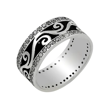 

Silver 925 Sterling Zircon Stone Pattern Wedding Ring