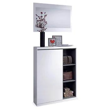 

Hallway shoe rack + mirror, White finish Brightness and Ash Gray, measures 79x108x25cm Bottom