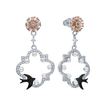 

Silver earrings with cubic zirconia and pearls cultured sunlight sample 925