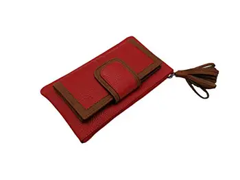 

Wallet for women in leather, two separate departments wallet, wallet and card holder, 19x11 cm. (Red-leather)