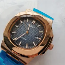 PLADEN-Reloj de pulsera de cuarzo para hombre, de negocios, de lujo, a la moda, correa de acero inoxidable, azul degradado, reloj calendario a prueba de agua