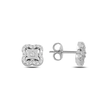 

Silver 925 Sterling Zircon Cubic Zirconia Clover Earrings