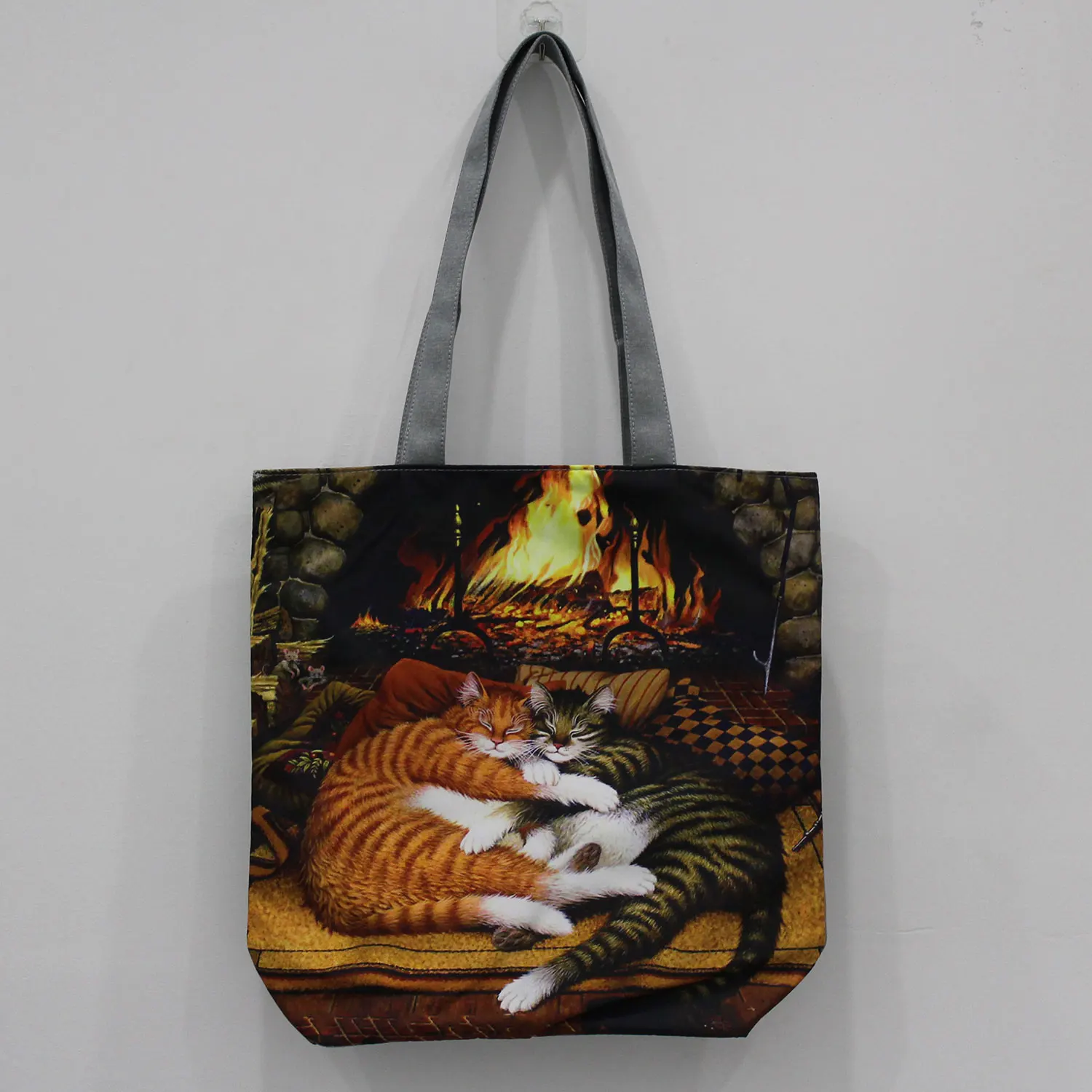 Customize Cute Oil Paint Cat Painting Print Women's Designer Tote Bags Fabric Eco Reusable Shopping Shopper Bag School Book Bag designer bags