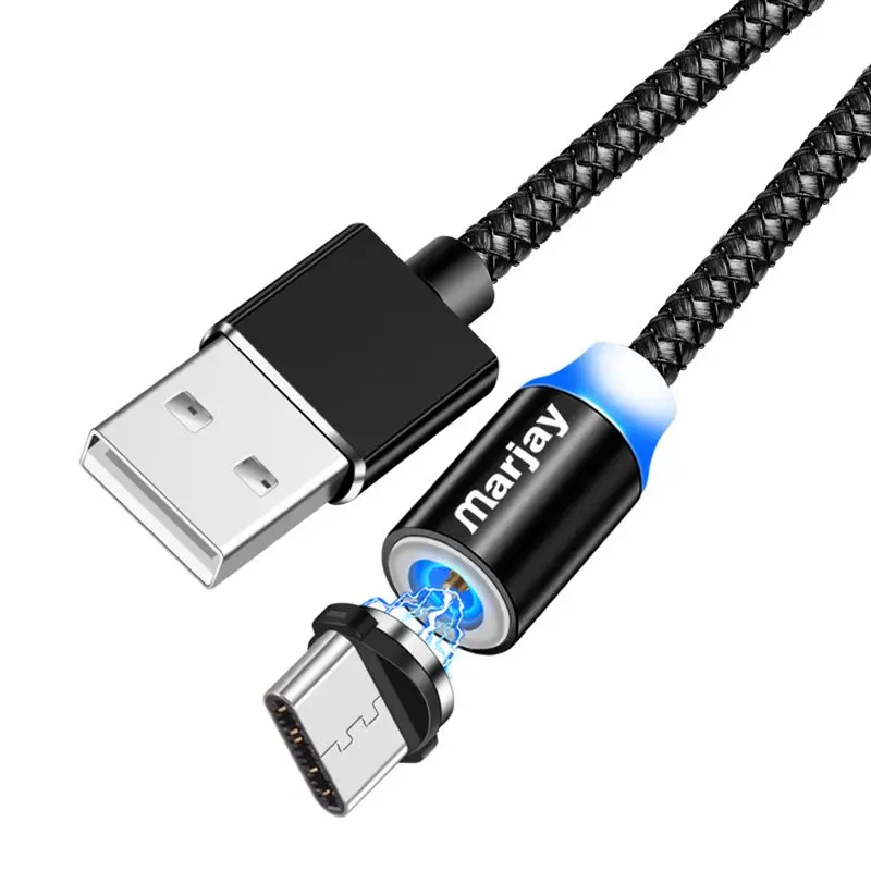 Marjay Магнитный usb type-C кабель для быстрой зарядки USBC type-C кабель для Xiaomi Mi 9 8 samsung S10 S9 S8 Oneplus 6t 6 USB-C зарядное устройство - Цвет: Black Type C Cable