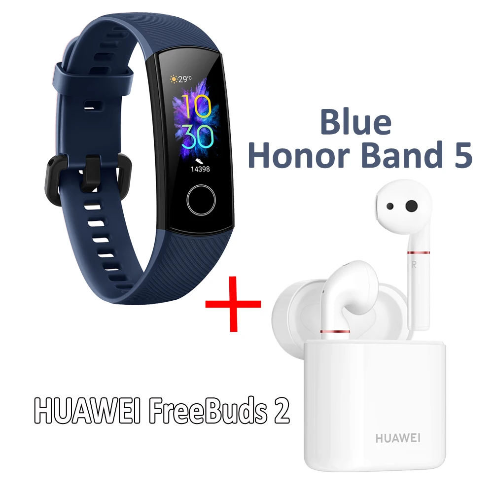 Huawei Honor Band 5 Смарт-браслет с huawei FreeBuds браслет шагомер сенсорный экран для плавания пульсометр для сна - Цвет: Band with FreeBuds 2