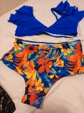 Conjunto de Bikini con volantes de cintura alta para mujer, bañador Sexy con volantes, traje de baño de dos piezas, ropa de playa Floral con cuello en V, 2020