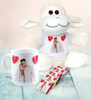 

Personalized Photo Plush Lambkin Mug Chocolate Set