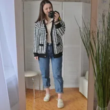 FSDA-suéter de manga larga con cuello de pico para mujer, cárdigan negro con botones y pata de gallo, de punto, holgado, de gran tamaño, informal, otoño e invierno, 2020