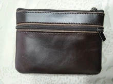 Mini Cartera de piel auténtica con cremallera para hombre y mujer, monedero pequeño y delgado de estilo Vintage